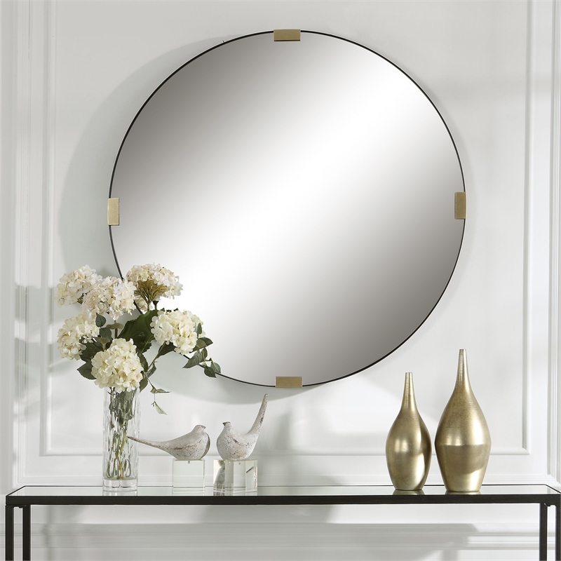 Uttermost Clip Round Contemporary Metal and MDF Mirror in Black/Gold