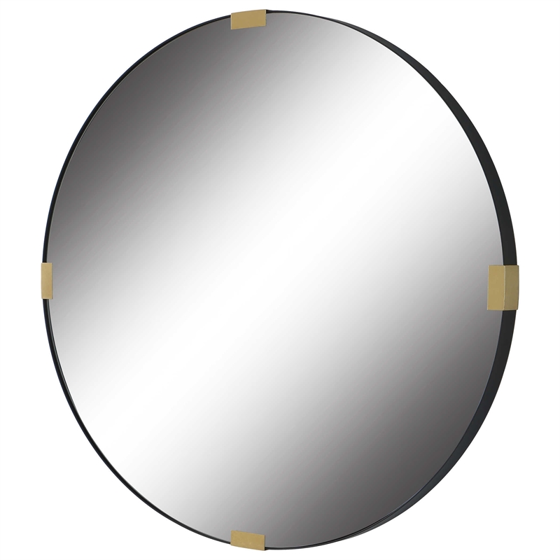 Uttermost Clip Round Contemporary Metal and MDF Mirror in Black/Gold