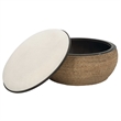 Uttermost Island Farmhouse MDF Straw Iron and Fabric Storage Ottoman in Brown