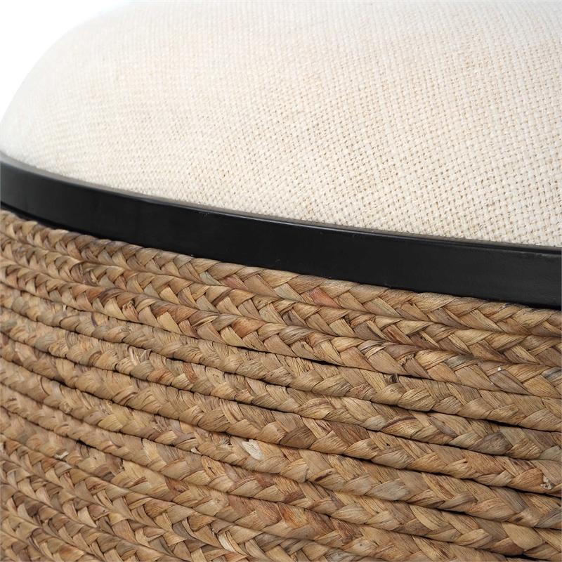 Uttermost Island Farmhouse MDF Straw Iron and Fabric Storage Ottoman in Brown