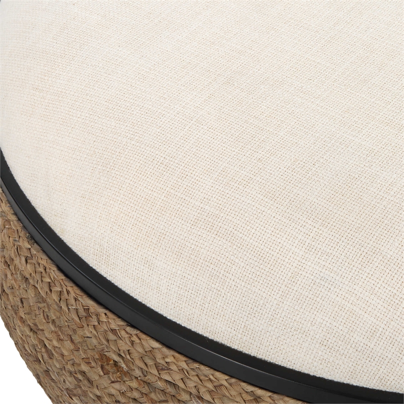 Uttermost Island Farmhouse MDF Straw Iron and Fabric Storage Ottoman in Brown