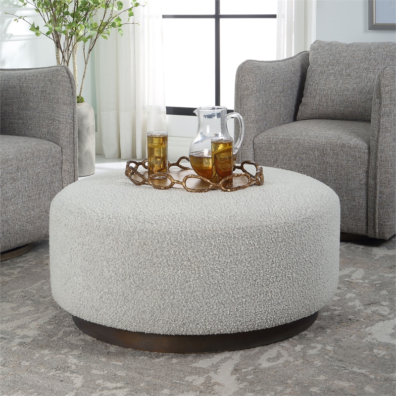 Uttermost Avila Contemporary Wood Foam and Fabric Ottoman in Gray/Woodtone
