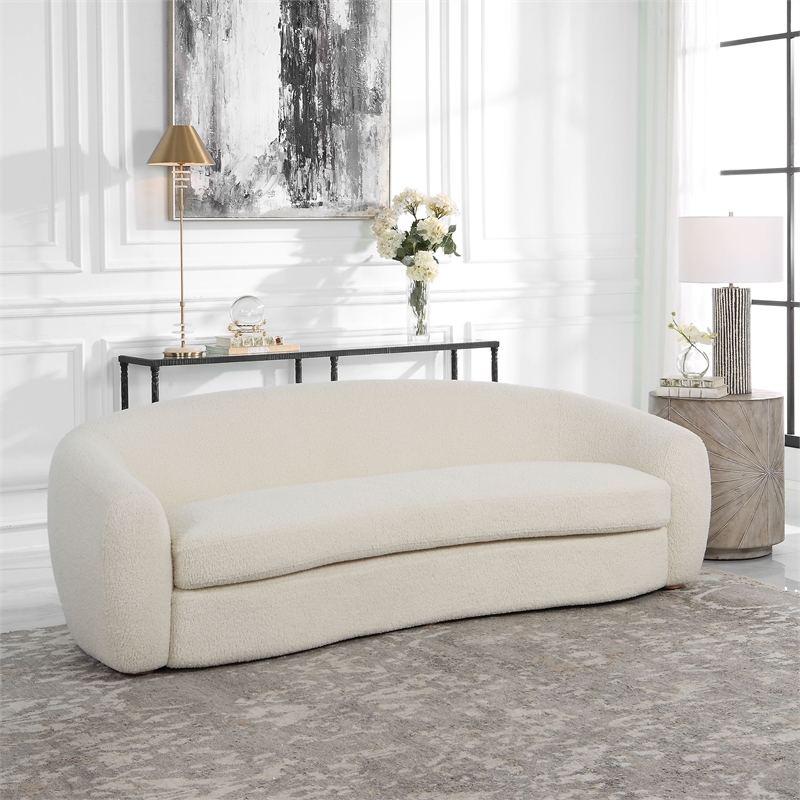 Uttermost Capra Contemporary Fabric and Wood Art Deco Sofa in White
