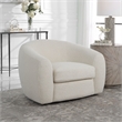 Uttermost Capra Contemporary Fabric and Wood Art Deco Swivel Chair in White