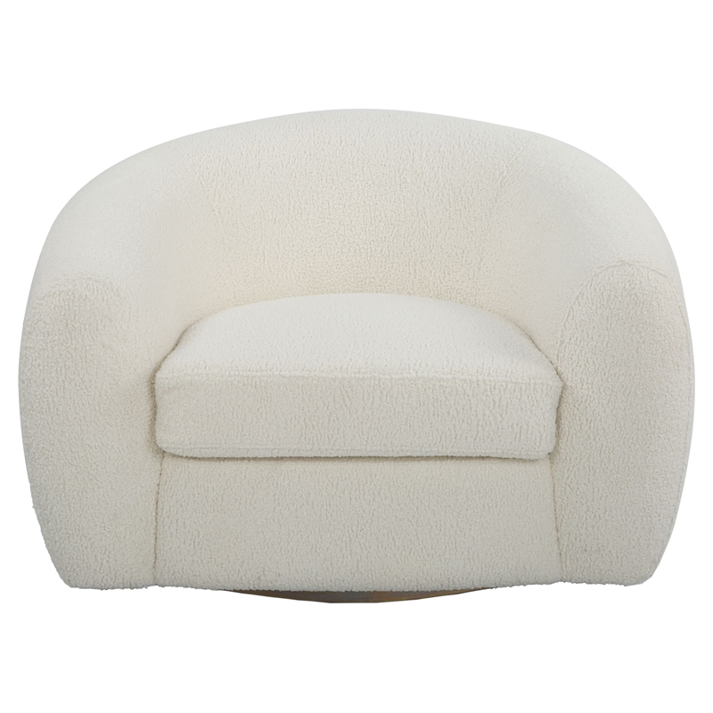 Uttermost Capra Contemporary Fabric and Wood Art Deco Swivel Chair in White