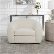 Uttermost Capra Contemporary Fabric and Wood Art Deco Swivel Chair in White