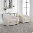 Uttermost Capra Contemporary Fabric and Wood Art Deco Swivel Chair in White