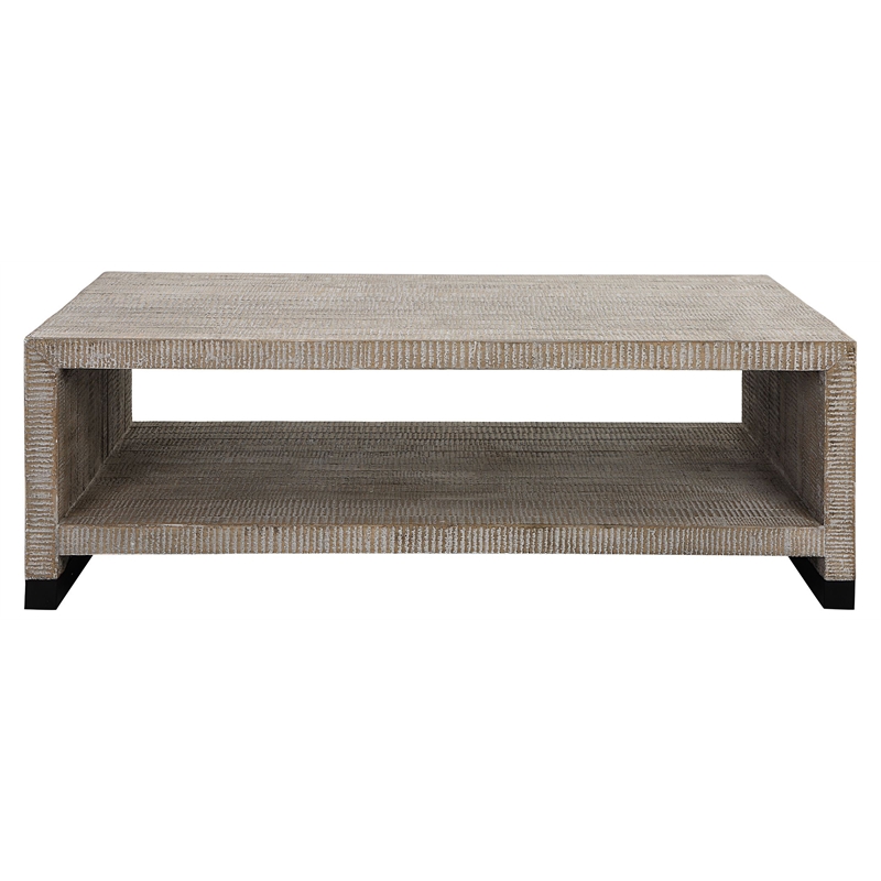 Uttermost Bosk Farmhouse Wood and Steel Coffee Table in Woodtone Brown