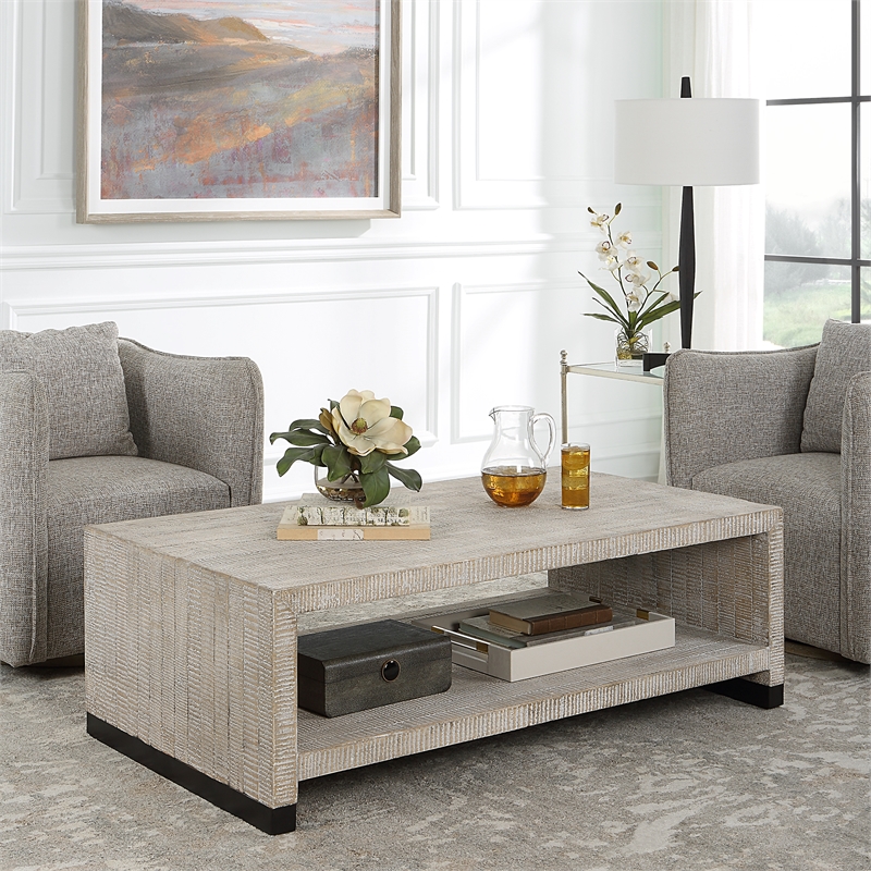 Uttermost Bosk Farmhouse Wood and Steel Coffee Table in Woodtone Brown