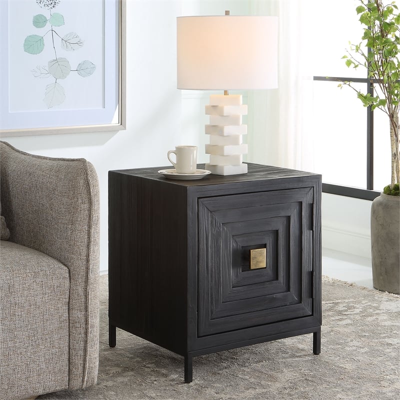 Uttermost Aiken Fir Wood and Steel Geometric Cabinet in Woodtone Brown