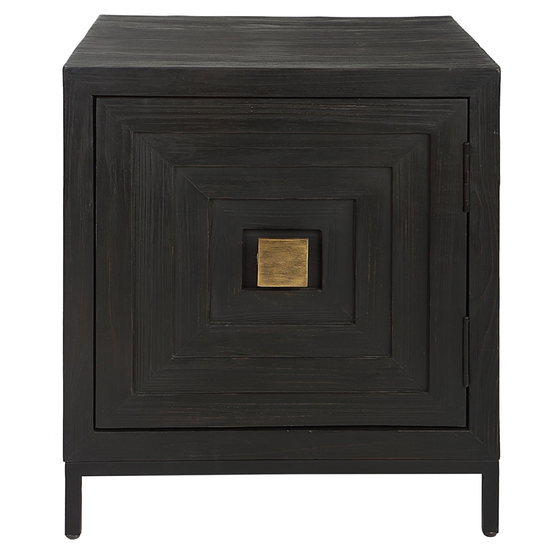 Uttermost Aiken Fir Wood and Steel Geometric Cabinet in Woodtone Brown