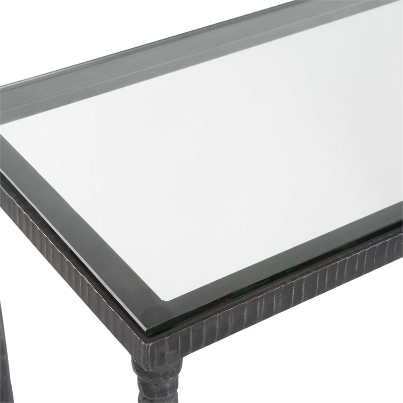 Uttermost Washington Tempered Glass and Metal Console Table in Black