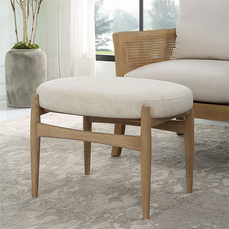 Uttermost Acrobat Wood and Fabric Small Bench in Off White/Oak