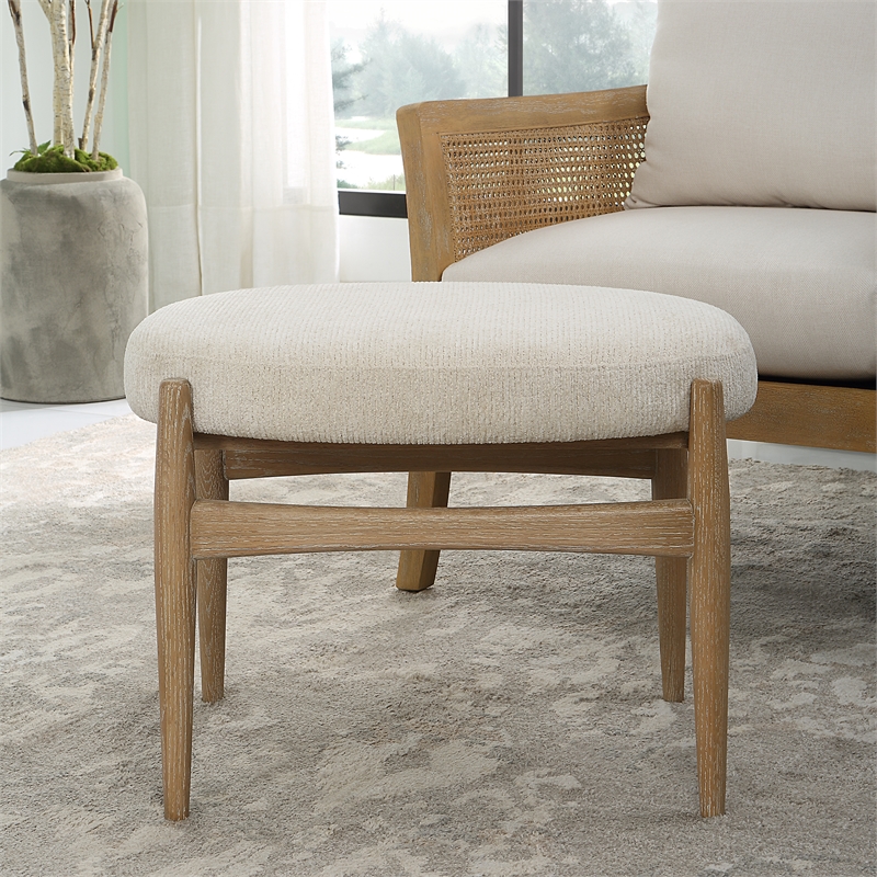 Uttermost Acrobat Wood and Fabric Small Bench in Off White/Oak