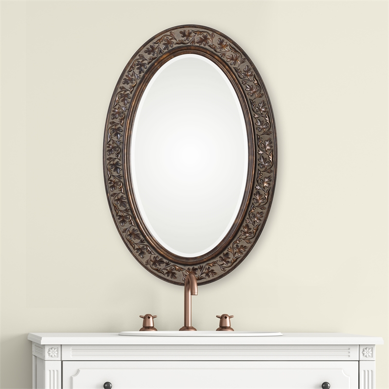 Uttermost Oval Farmhouse Plastic Mirror in Bronze/Antique Gold