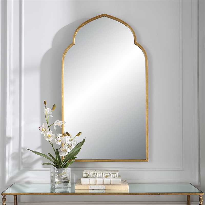 Uttermost Contemporary MDF and Iron Metal Mirror in Lightly Antiqued Gold Leaf