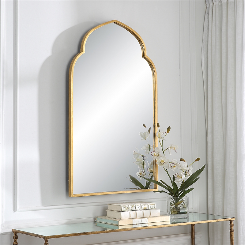 Uttermost Contemporary MDF and Iron Metal Mirror in Lightly Antiqued Gold Leaf