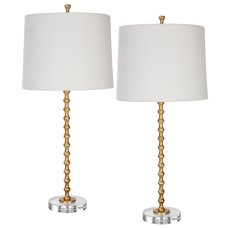 Uttermost 1-Light Coastal Metal Table Lamp in Gold/White (Set of 2)