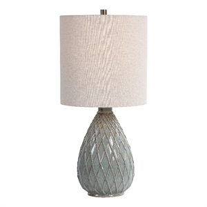 uttermost 1-light coastal ceramic/steel table lamp in aqua blue