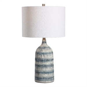uttermost 1-light coastal ceramic and fabric table lamp in blue/white