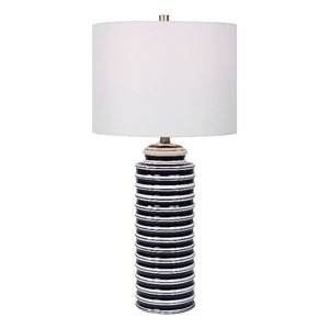 uttermost 1-light coastal ceramic & fabric table lamp in navy/white