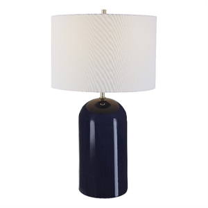 uttermost 1-light coastal ceramic and fabric table lamp in navy blue