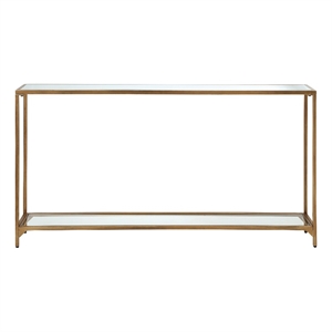 Uttermost Contemporary Metal Console Table with Mirror Top Self in Gold