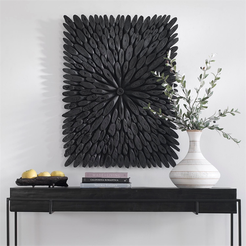 Uttermost Bahama Handcrafted Contemporary Wood Wall Decor in Rustic Black