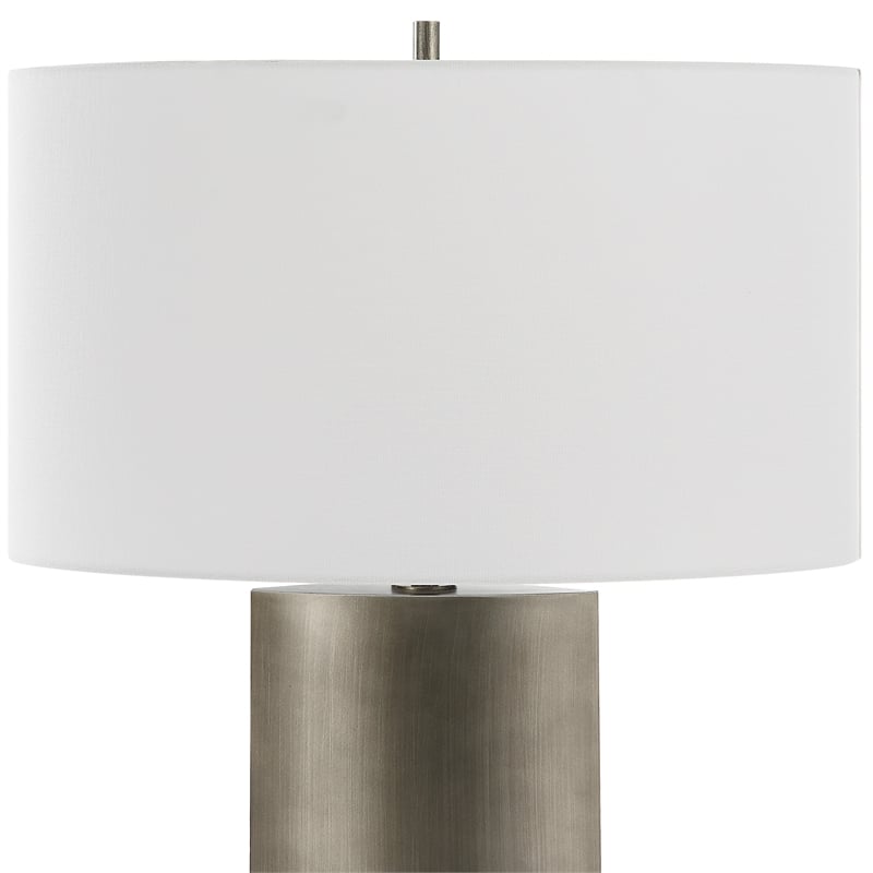 Uttermost V-Groove 1-Light Contemporary Metal & Fabric Table Lamp in Gray/White