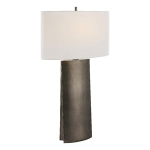 Uttermost V-Groove 1-Light Contemporary Metal & Fabric Table Lamp in Gray/White