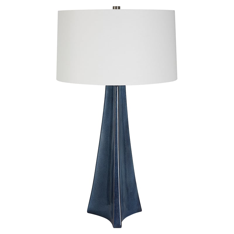 uttermost teramo 1-light ceramic & fabric table lamp in white/distressed blue
