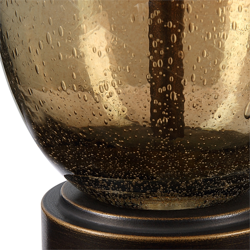 Uttermost Baltic 1-Light Glass & Fabric Table Lamp in Light Beige/Rustic Bronze