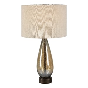 Uttermost Baltic 1-Light Glass & Fabric Table Lamp in Light Beige/Rustic Bronze