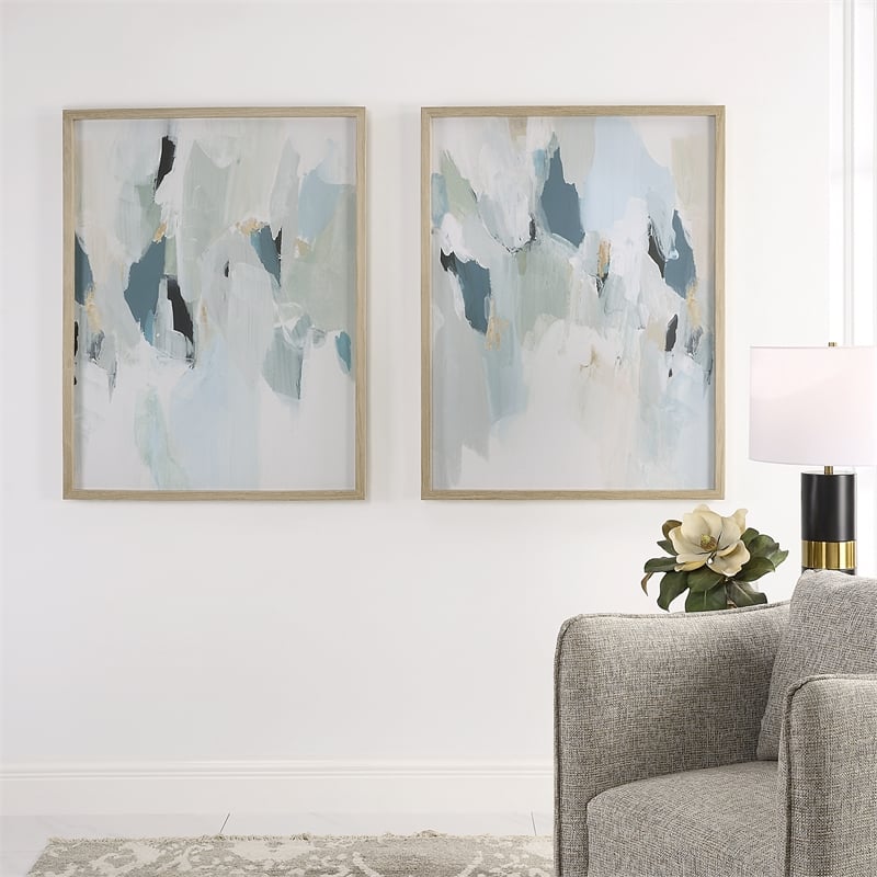 Uttermost Seabreeze Coastal Wood Canvas Fabric Prints in Blue/Gray (Set of 2)