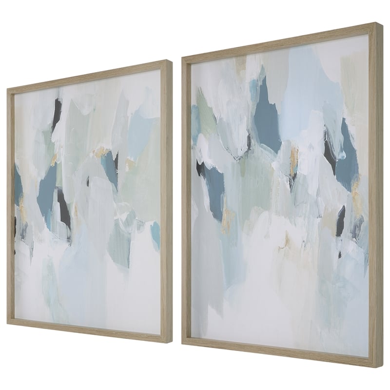 Uttermost Seabreeze Coastal Wood Canvas Fabric Prints in Blue/Gray (Set of 2)