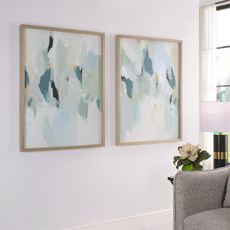 Uttermost Seabreeze Coastal Wood Canvas Fabric Prints in Blue/Gray (Set of 2)