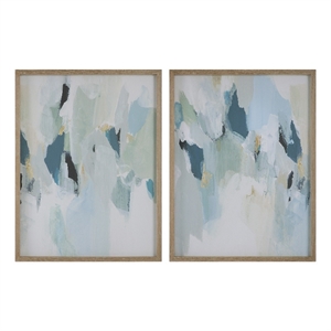 Uttermost Seabreeze Coastal Wood Canvas Fabric Prints in Blue/Gray (Set of 2)