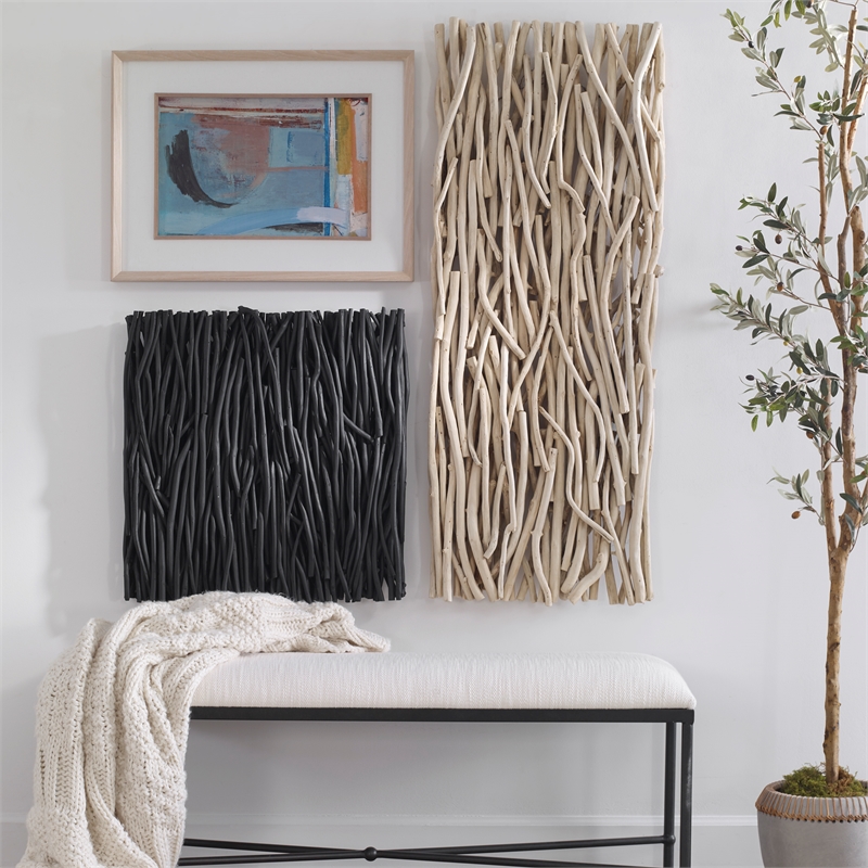 Uttermost Gathered Teak Square Transitional Wood Wall Decor in Black