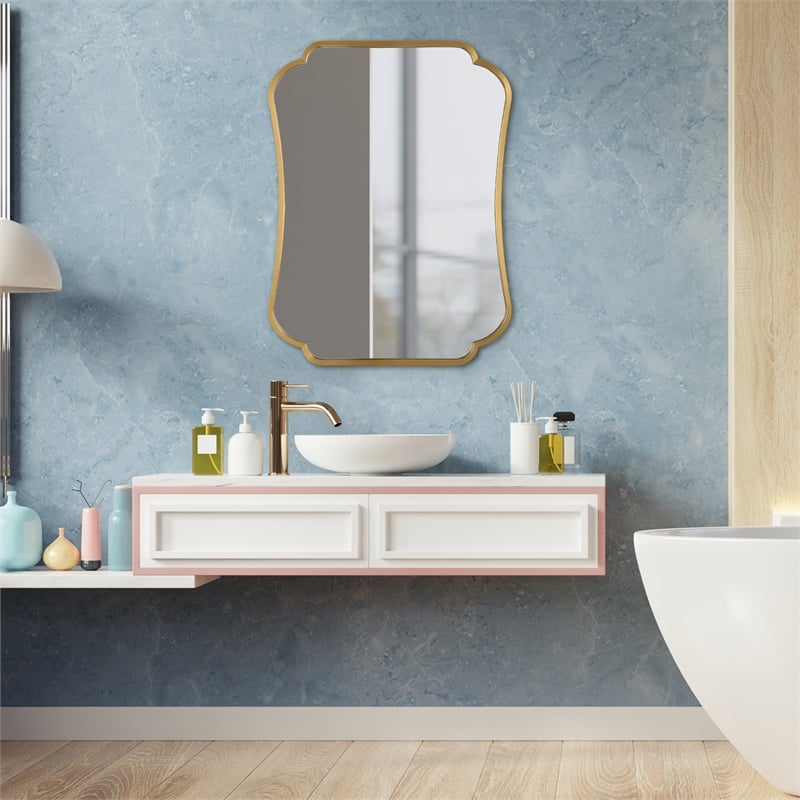 Uttermost Athena Curved Traditional Stainless Steel Mirror in Brushed Brass