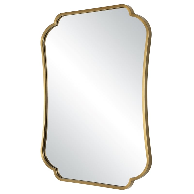 Uttermost Athena Curved Traditional Stainless Steel Mirror in Brushed Brass
