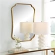 Uttermost Athena Curved Traditional Stainless Steel Mirror in Brushed Brass