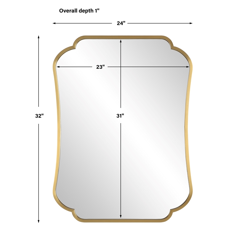 Uttermost Athena Curved Traditional Stainless Steel Mirror in Brushed Brass