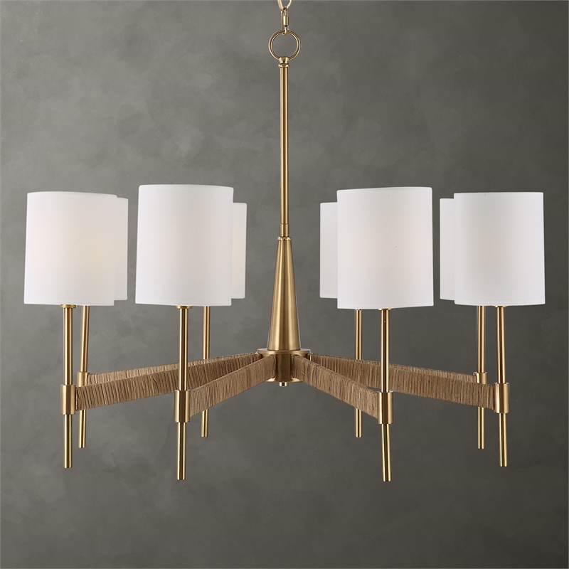 Uttermost Lautoka 8-Light Steel Metal & Fabric Chandelier in Brass/White