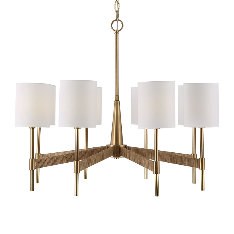 Uttermost Lautoka 8-Light Steel Metal & Fabric Chandelier in Brass/White