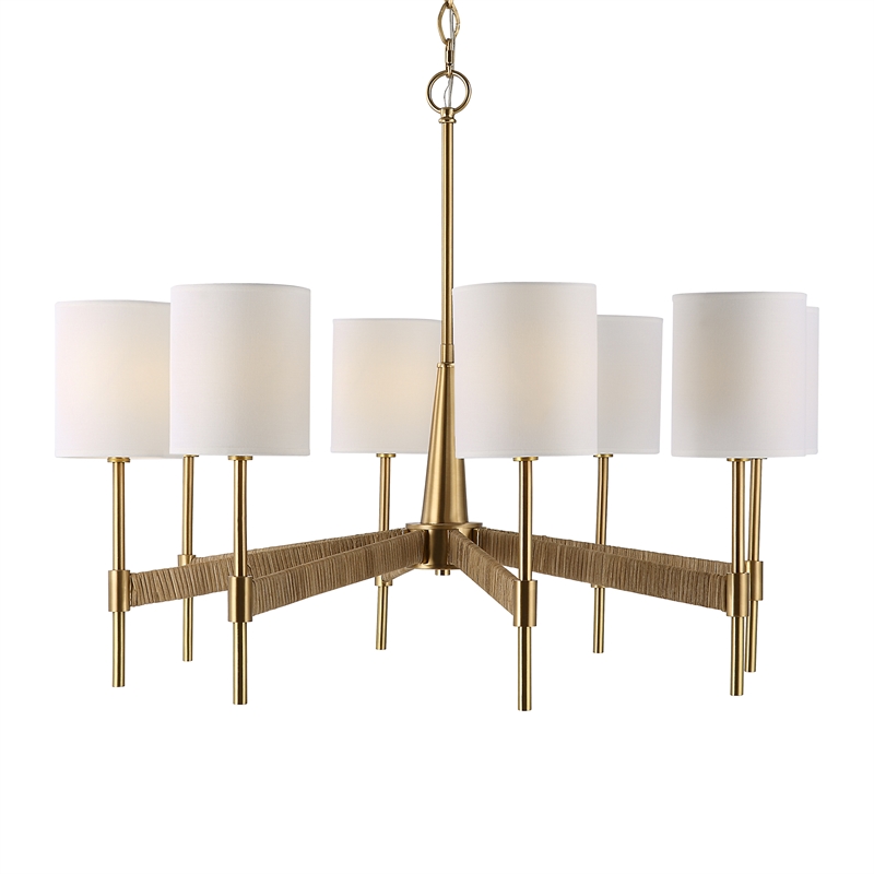 Uttermost Lautoka 8-Light Steel Metal & Fabric Chandelier in Brass/White