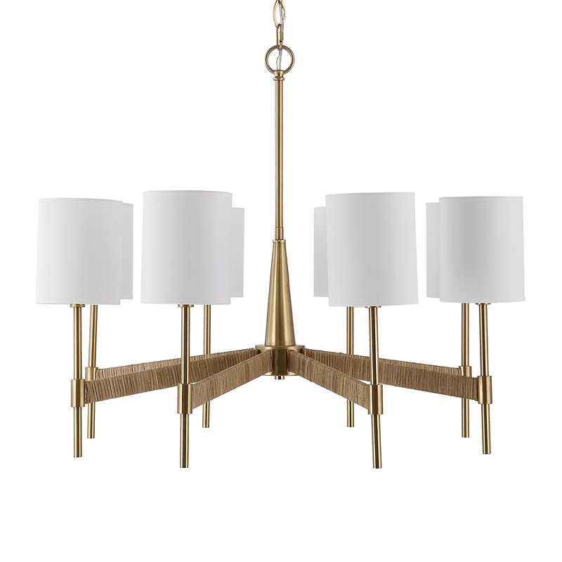 Uttermost Lautoka 8-Light Steel Metal & Fabric Chandelier in Brass/White