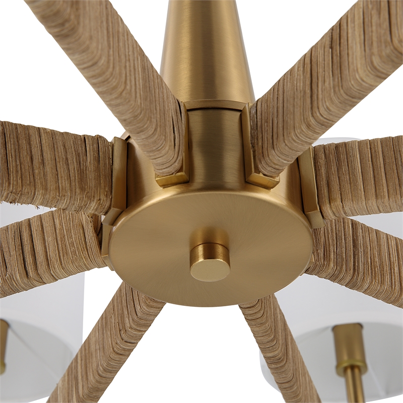 Uttermost Lautoka 8-Light Steel Metal & Fabric Chandelier in Brass/White