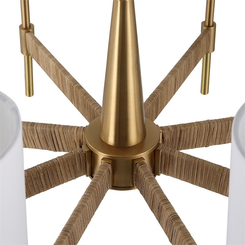 Uttermost Lautoka 8-Light Steel Metal & Fabric Chandelier in Brass/White