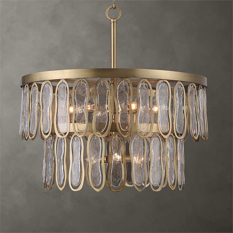 Uttermost Aurelie 9-Light Round Steel Metal & Glass Pendant in Antique Brass