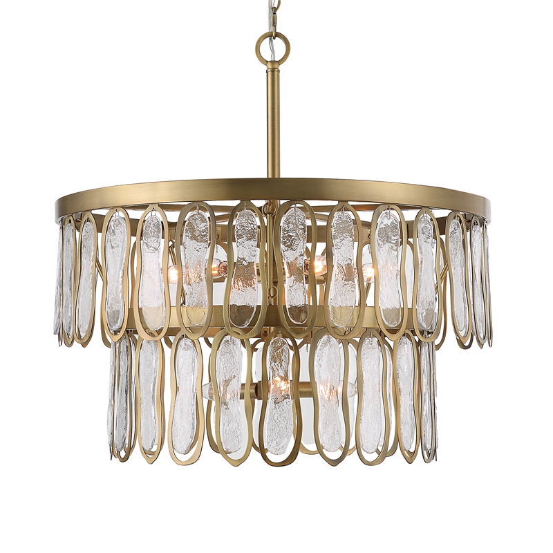 Uttermost Aurelie 9-Light Round Steel Metal & Glass Pendant in Antique Brass